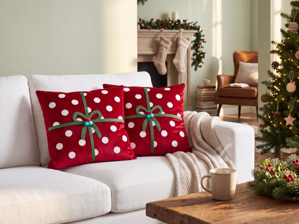 Conjunto de 2 cojines decorativos GUMDROP 45 x 45 cm Terciopelo Rojo Motivo navideño