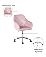 Krzesło obrotowe VELORIA Welur Pastelowy róż_1065146