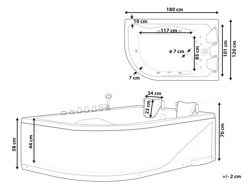 Corner Hot Tub with LED CALAMA 1800 x 1200 mm White Left Hand_780994