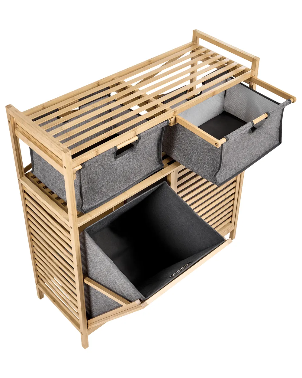 Mobile per la lavanderia con ante ribaltabili e contenitori CEJAR 88 cm Bambù Marrone chiaro_1144819