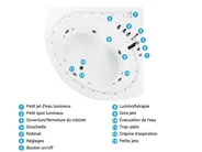Baignoire d'angle à remous avec LED PELICAN 206 x 165 cm Blanc_796438