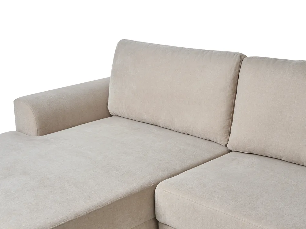 Corner Sofa Bed 3 Seater NUBORG Chenille Light Beige Left Hand_1017681