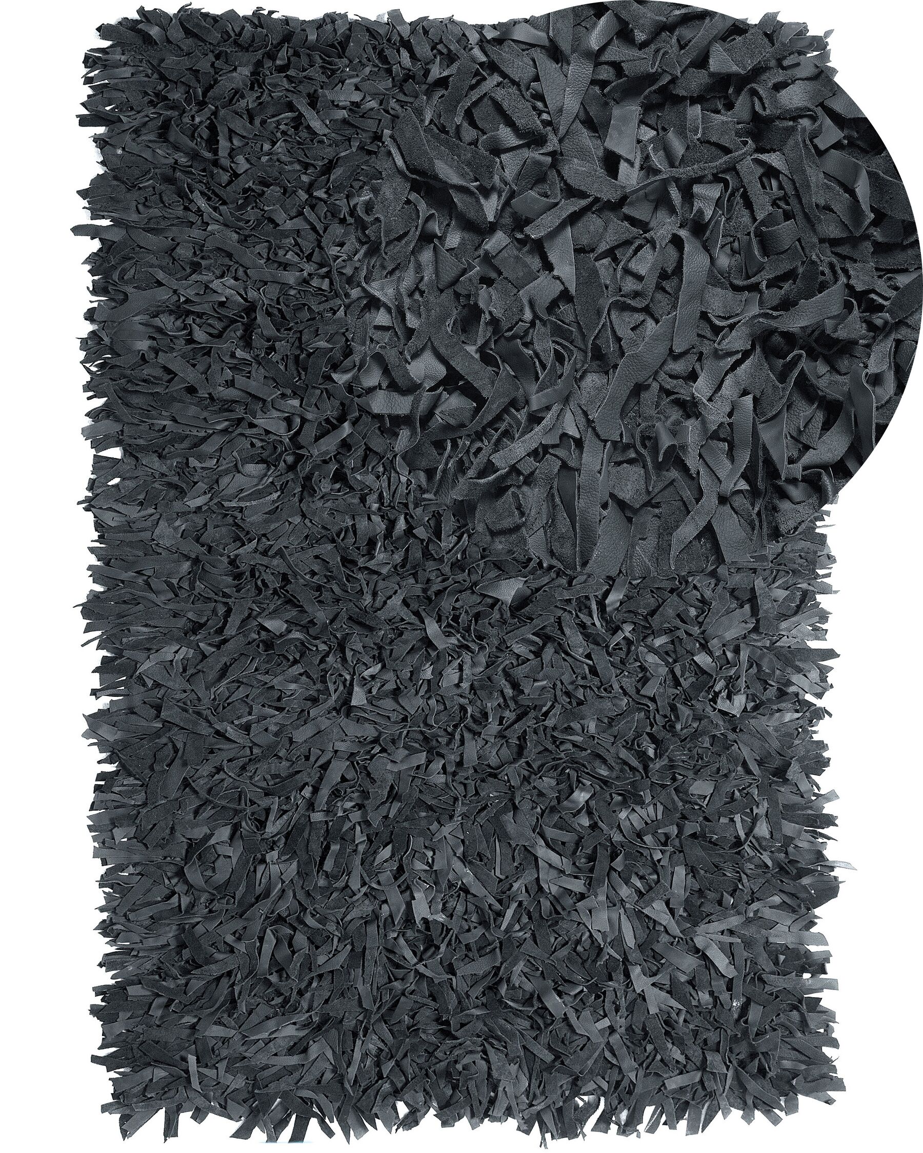Tappeto shaggy in pelle nera 140 x 200 cm MUT_723965