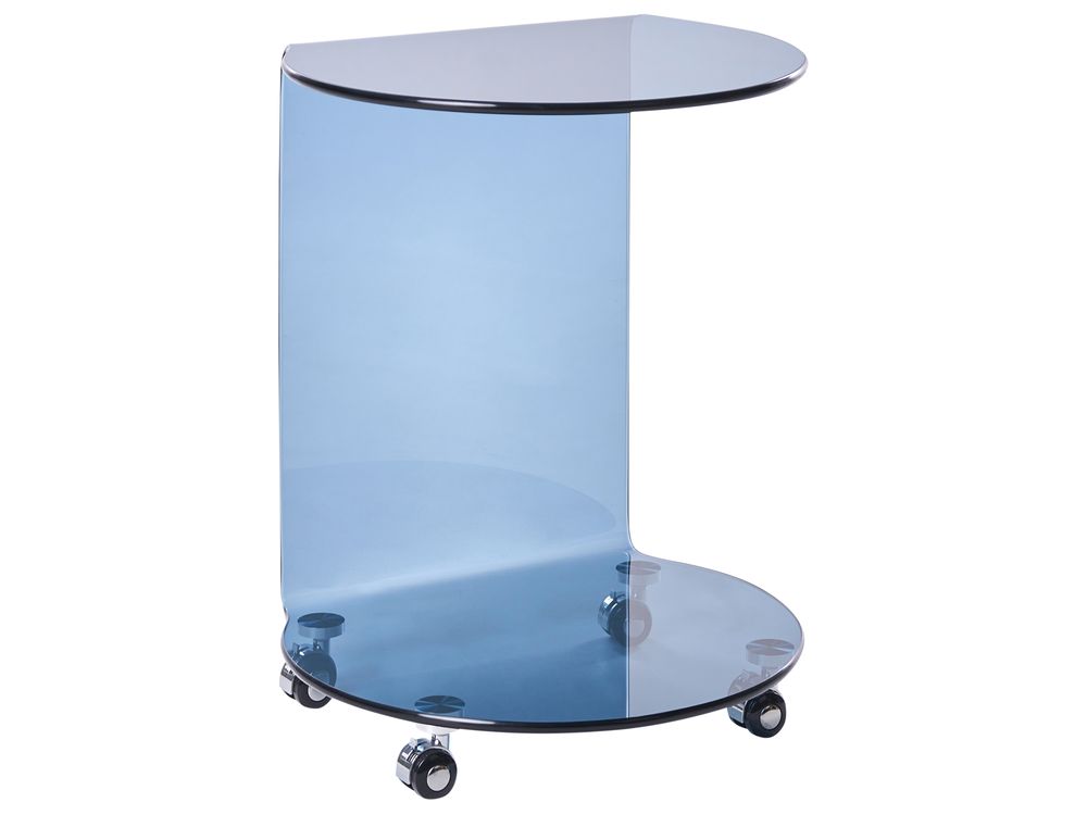 Bijzettafel MINTO met wielen Veiligheidsglas Blauw