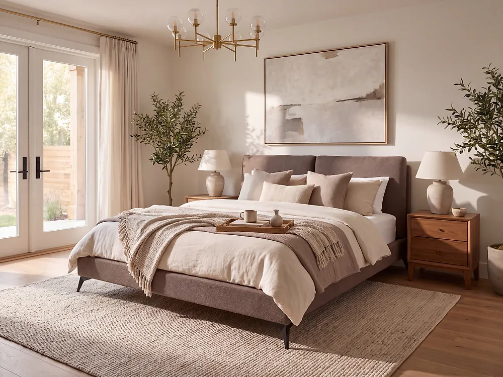 Bed Boucle MELLE 160 x 200 cm (EU King Size) Brown_1176520
