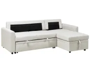 Corner Sofa Bed 3 Seater NASSJO Faux Linen Off-White Left Hand_999876