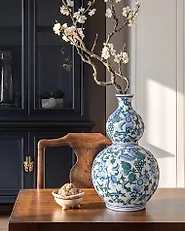Flower Vase MOSTOLES 45 cm Porcelain White/ Blue_1175240