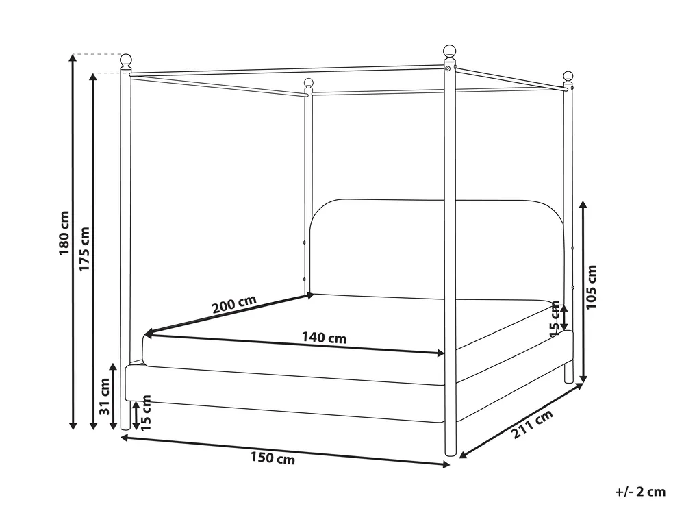 Four Poster Bed Boucle DANNEMOIS 140 x 200 cm (EU Double) Off-White_960937