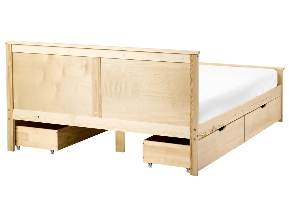 Bed with 4 Drawers DAUPHIN Pine Wood Light Brown 140 x 200 cm (EU Double)_1059835