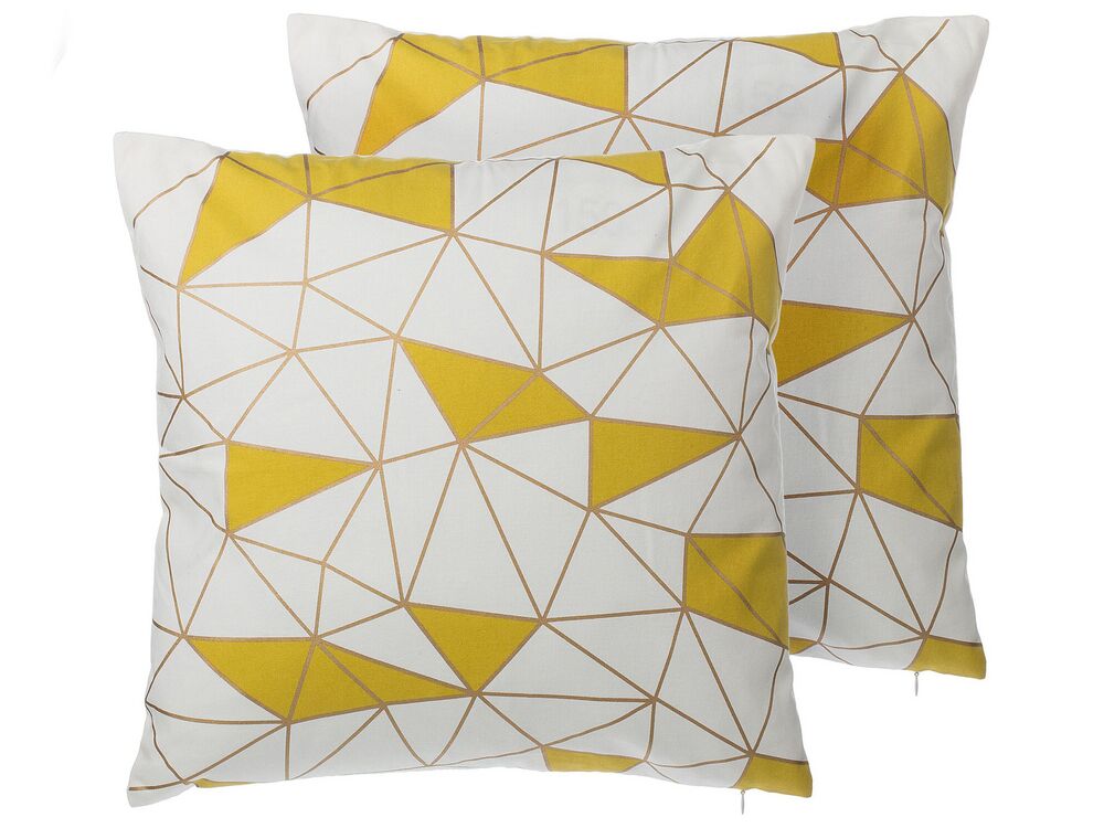 Set of 2 Decorative Cushions CLARKIA 45 x 45 cm Cotton Yellow Geometric Pattern