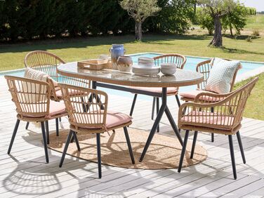 6 Seater PE Rattan Garden Dining Set Pink ALIANO II