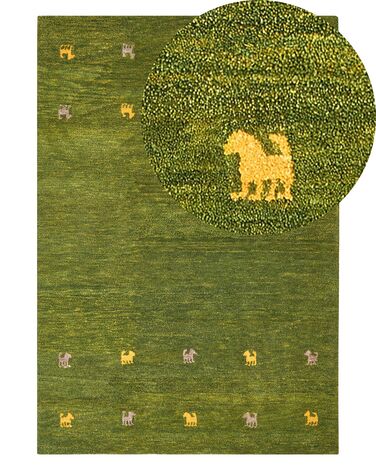 Zöld gabbeh gyapjúszőnyeg 140 x 200 cm YULAFI