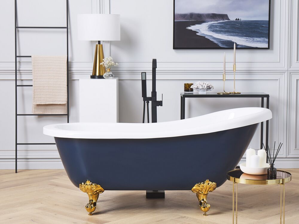 Freestanding Bath 1500 x 770 mm Blue and Gold CAYMAN Beliani