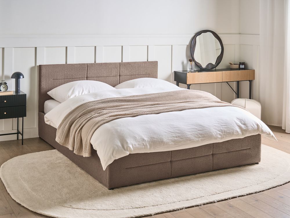 Ottoman Bed MASSOGNES Boucle Taupe 160 x 200 cm
