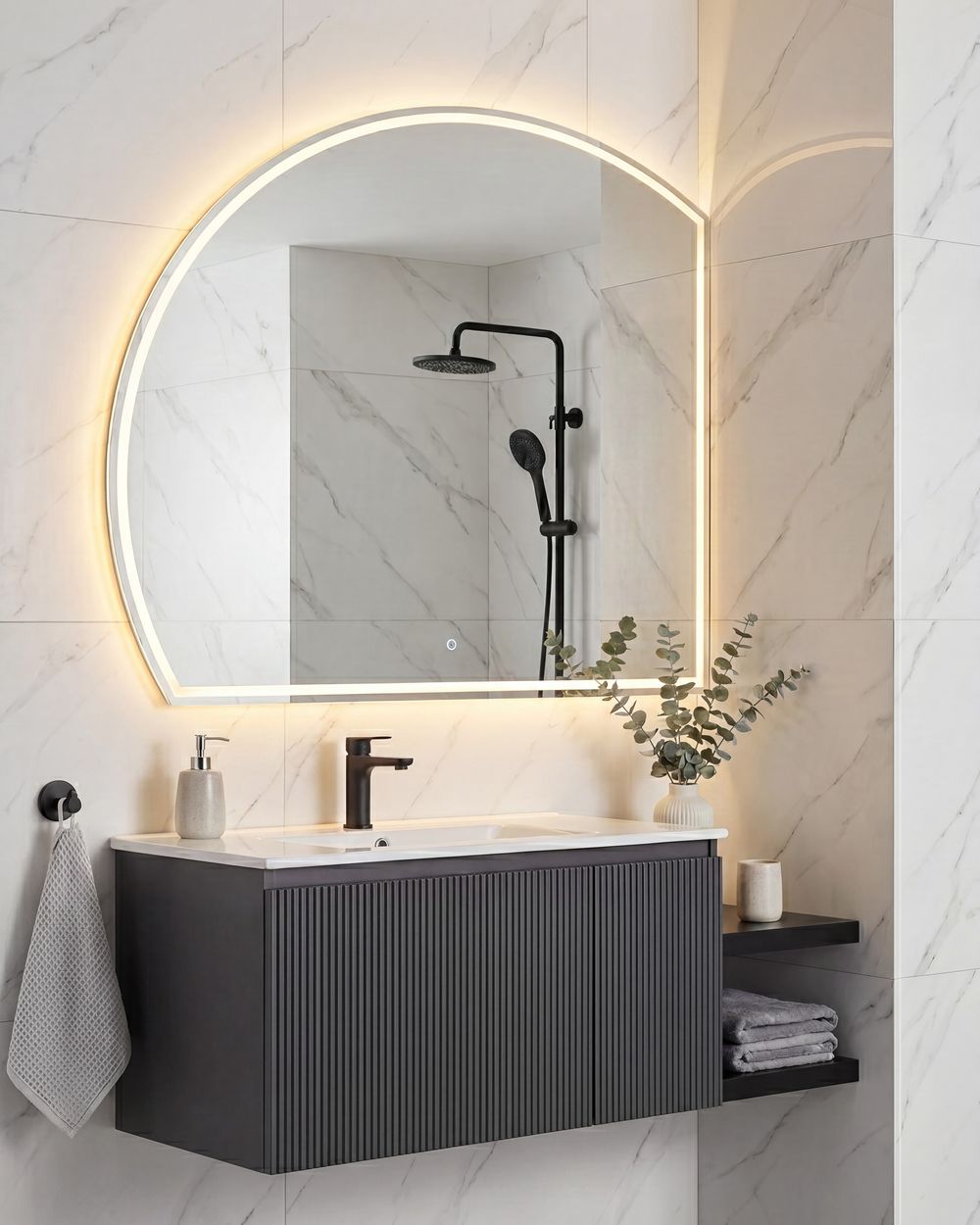 LED-Badezimmer-Spiegel OZENAY 100 cm 100 cm Silber