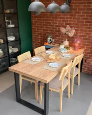 Conjunto de 2 sillas de comedor EMBAR Madera Marrón claro/Gris pardo_1186342