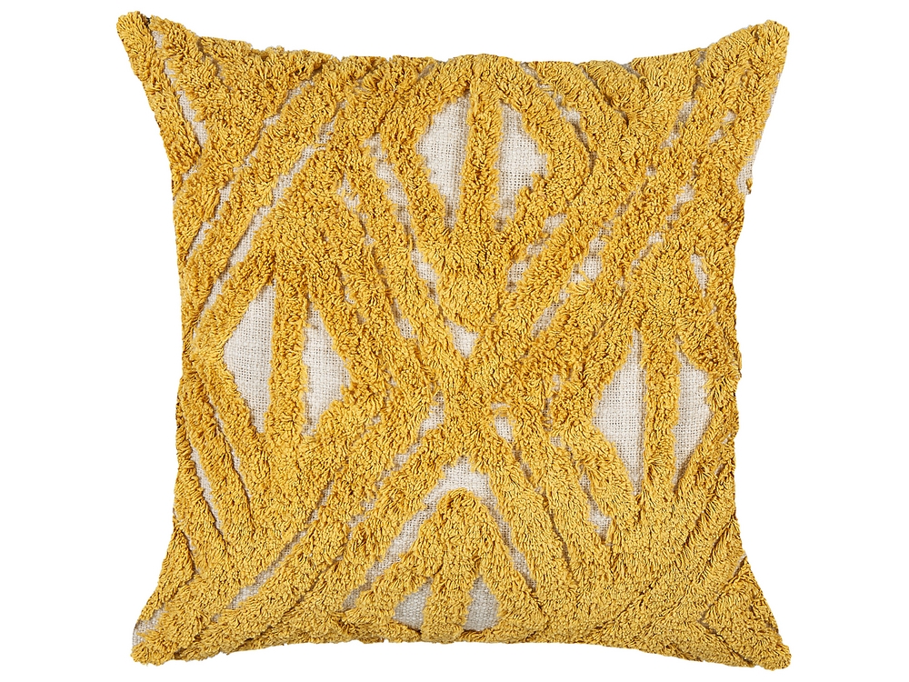 Tufted Cotton Cushion Geometric Pattern 45 x 45 cm Yellow ALCEA Beliani.es