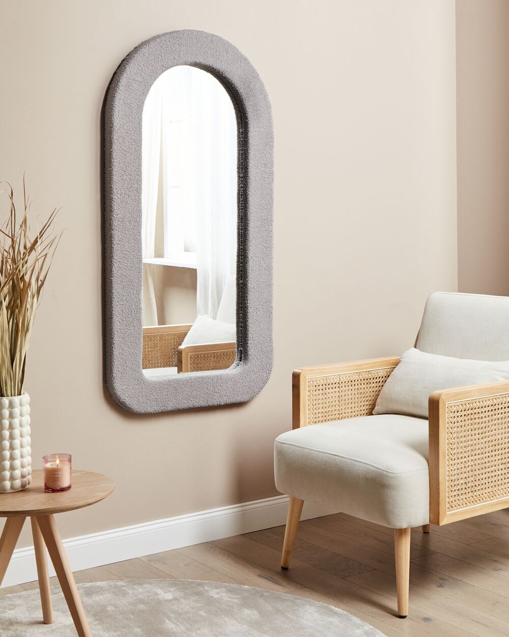 Lustro ścienne CERVON 60 cm 120 cm Boucle Beżowoszary