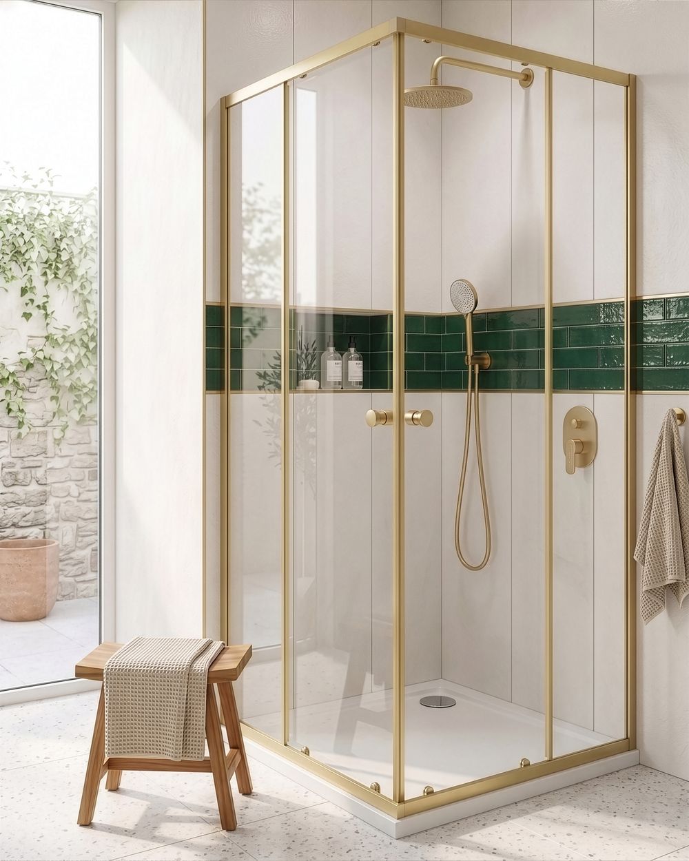 Shower Enclosure HUAPI 900 x 900 x 1900 mm Gold