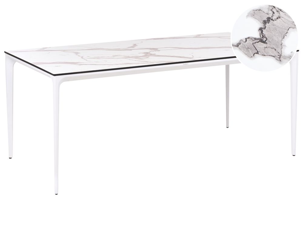 Garden Dining Table SOVARETO 180 cm 90 cm Marble Effect White Marble