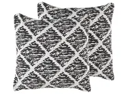 Set di 2 cuscini HAZRO 45 x 45 cm Cotone Nero Trama geometrica_802270