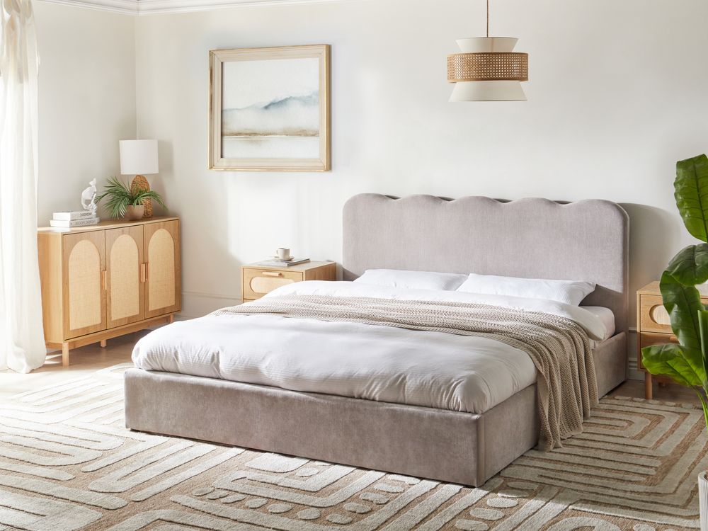 Seng med opbevaring NANTERRE Chenille Brungrå 180 x 200 cm