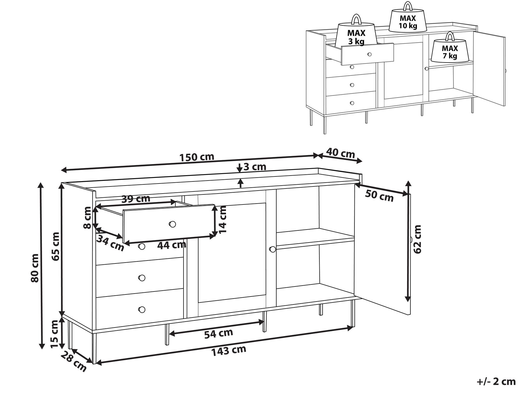2 Door Sideboard White ALCOVE_956126