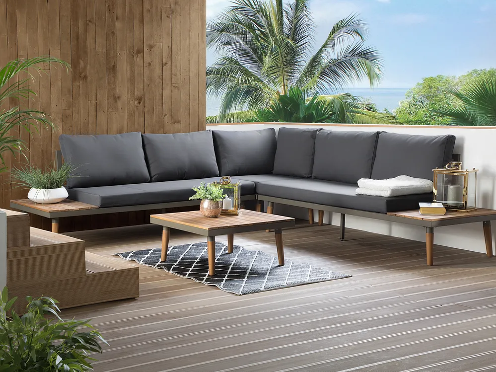 Garden Corner Sofa with Table Seater CORATO Acacia Wood Grey