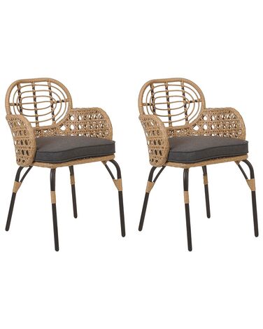 Set of 2 PE Rattan Chairs with Cushions Natural PRATELLO