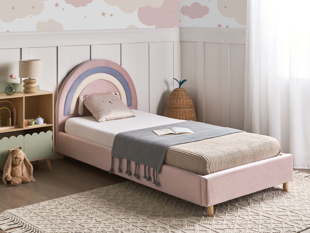 Cama infantil Arco iris Terciopelo LANDEILLAU 90 x 200 cm Rosa