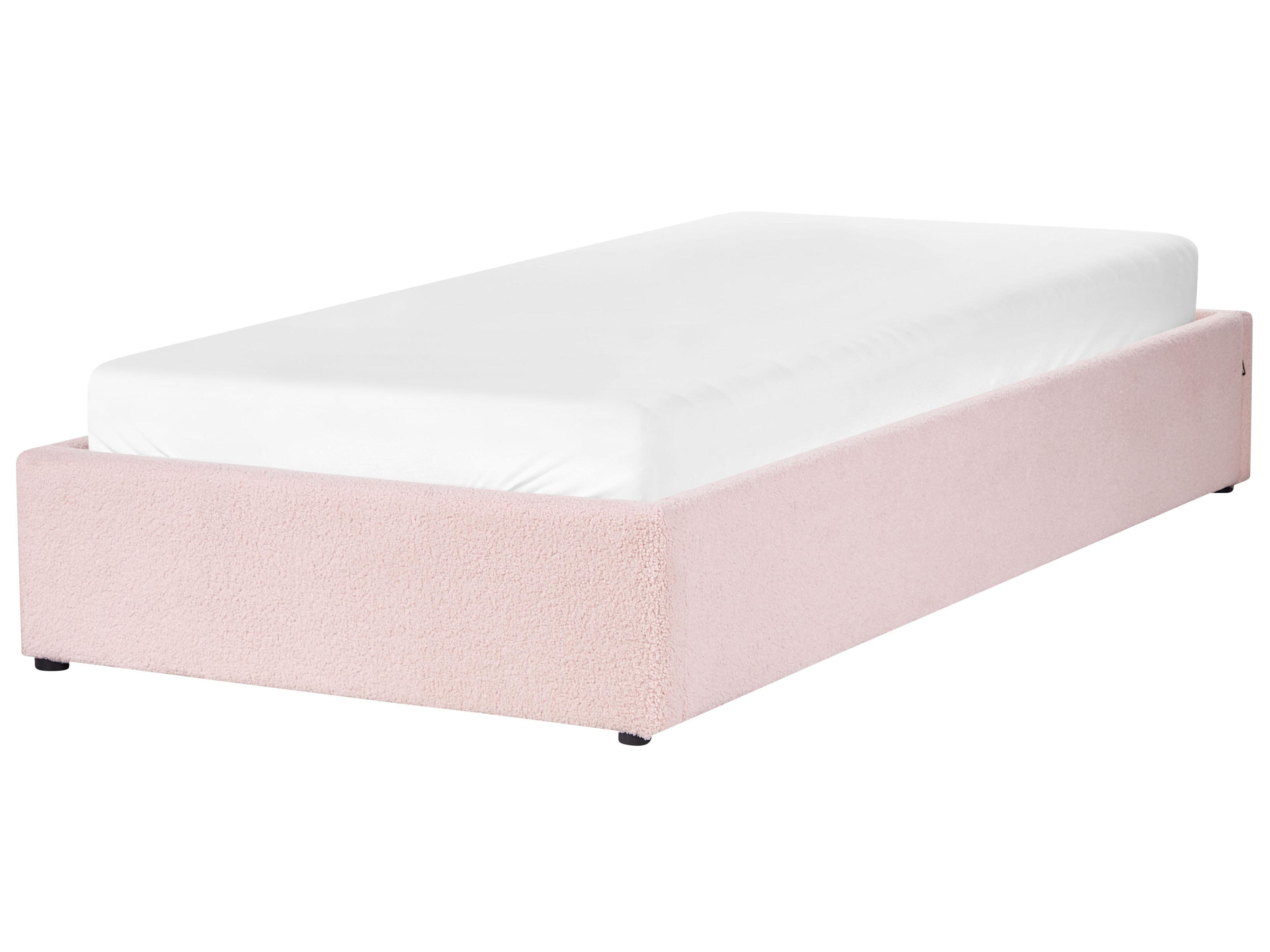 Ottoman Bed without Headboard DINAN Boucle Pastel Pink 90 x 200 cm (EU Single)_903662