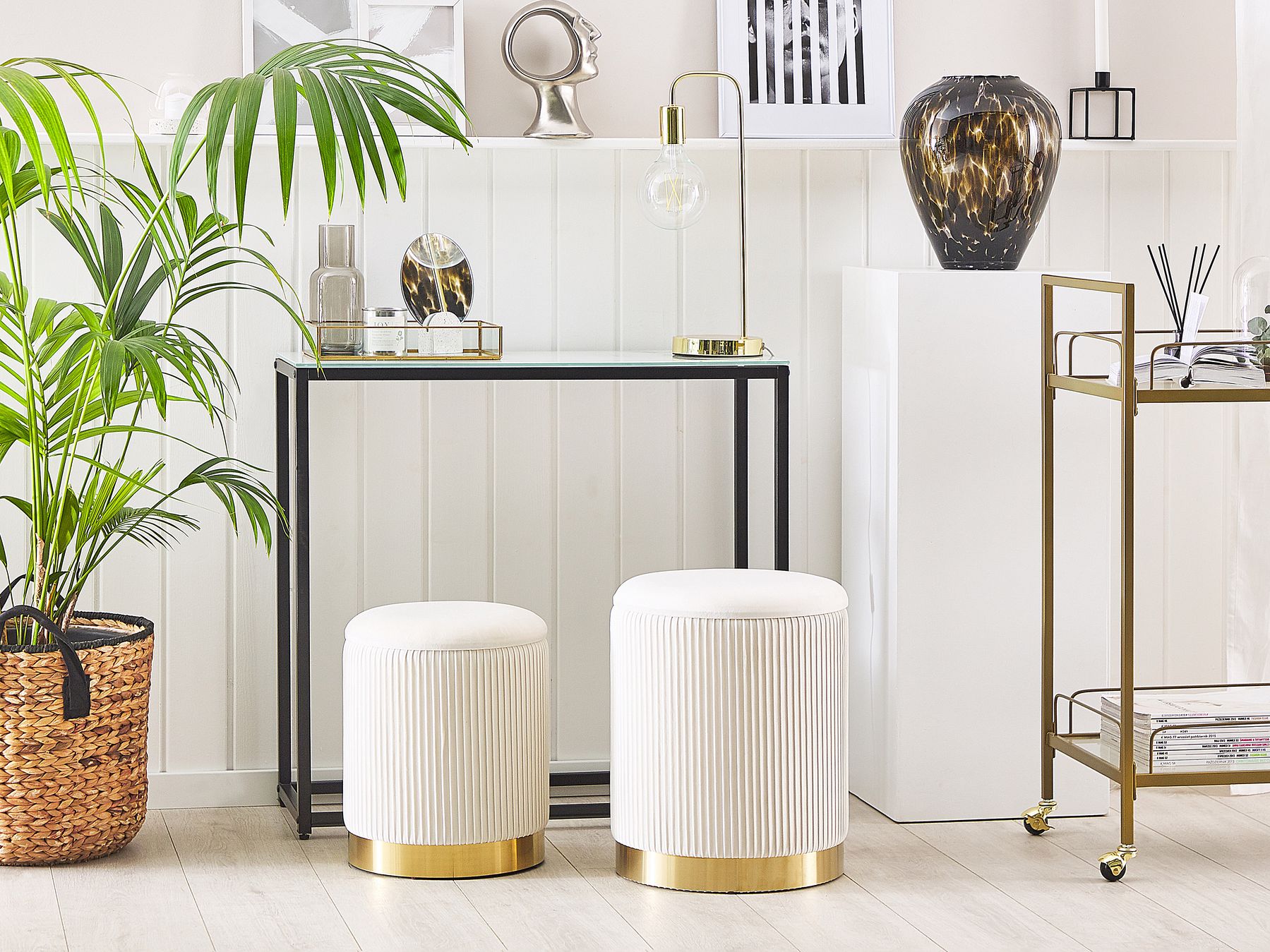 Zestaw 2 welurowych pufów ze schowkiem biały MIRAMAR_772658