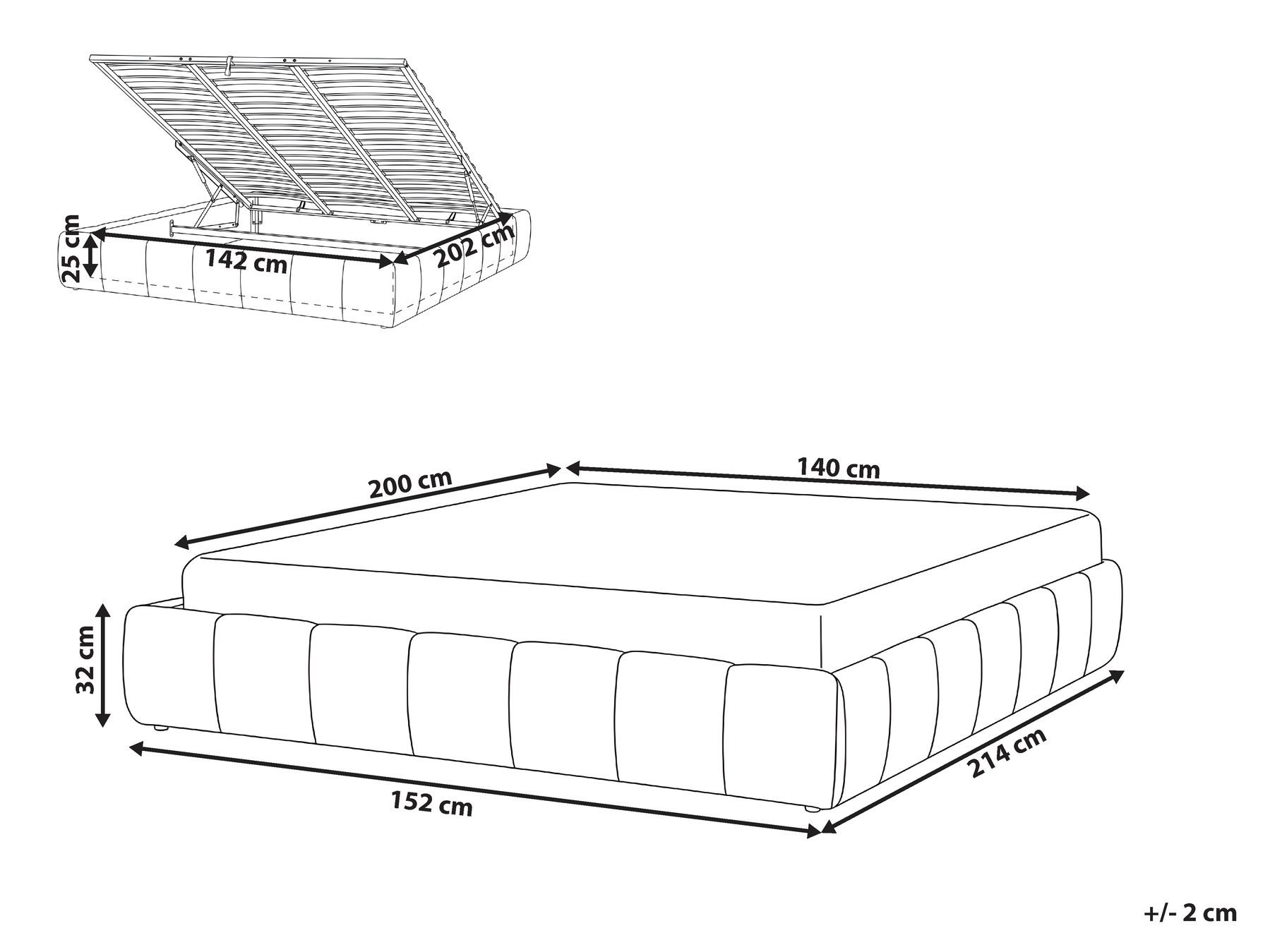 Bett mit Stauraum ohne Kopfteil GENAS Bouclé Cremeweiß 140 x 200 cm_1070376