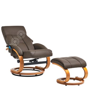 COSVALVE Brown PU Leather Massage Recliner Chair – Single Sofa With Heat & Remote, Home Theater Seating