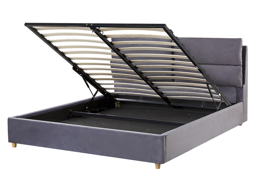 Ottoman Bed Velvet BATILLY 140 x 200 cm EU Double Grey Beliani.at