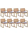 Set of 8 Garden Chairs with Cushions SASSARI II Certified Acacia Wood Blue