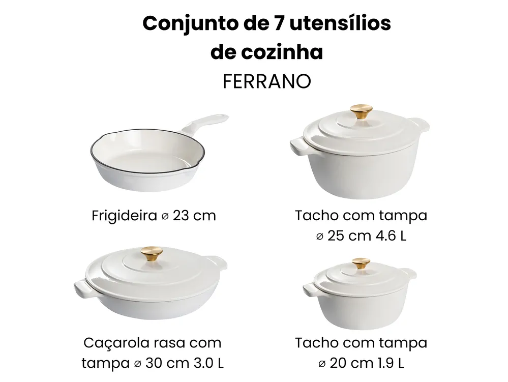 Conjunto de 7 peças em ferro fundido FERRANO Branco creme_1073582