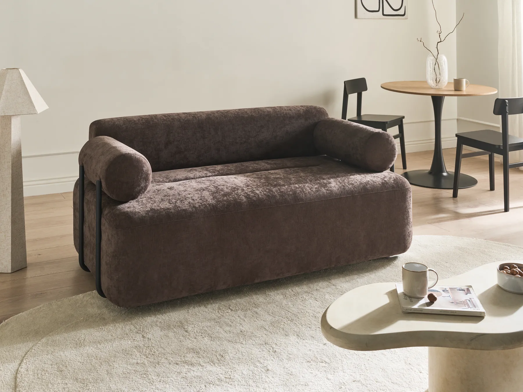 Sofa 2 Seater ELVA Chenille Dark Brown_1035648