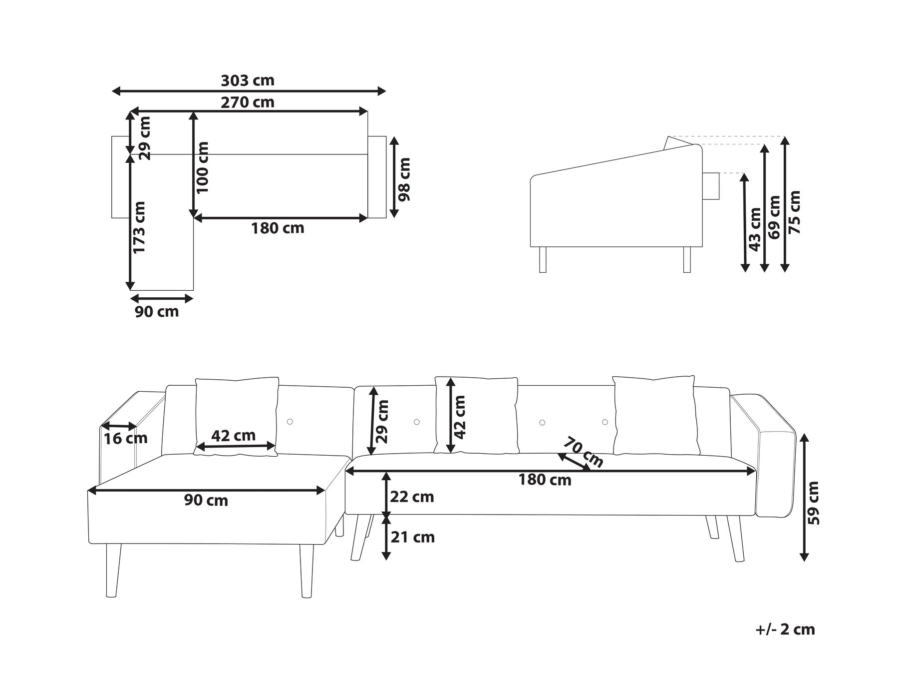 Right Hand Velvet Corner Sofa Bed Beige VADSO_959034