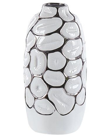 Vaso decorativo gres porcellanato bianco e argento 34 cm CENABUM