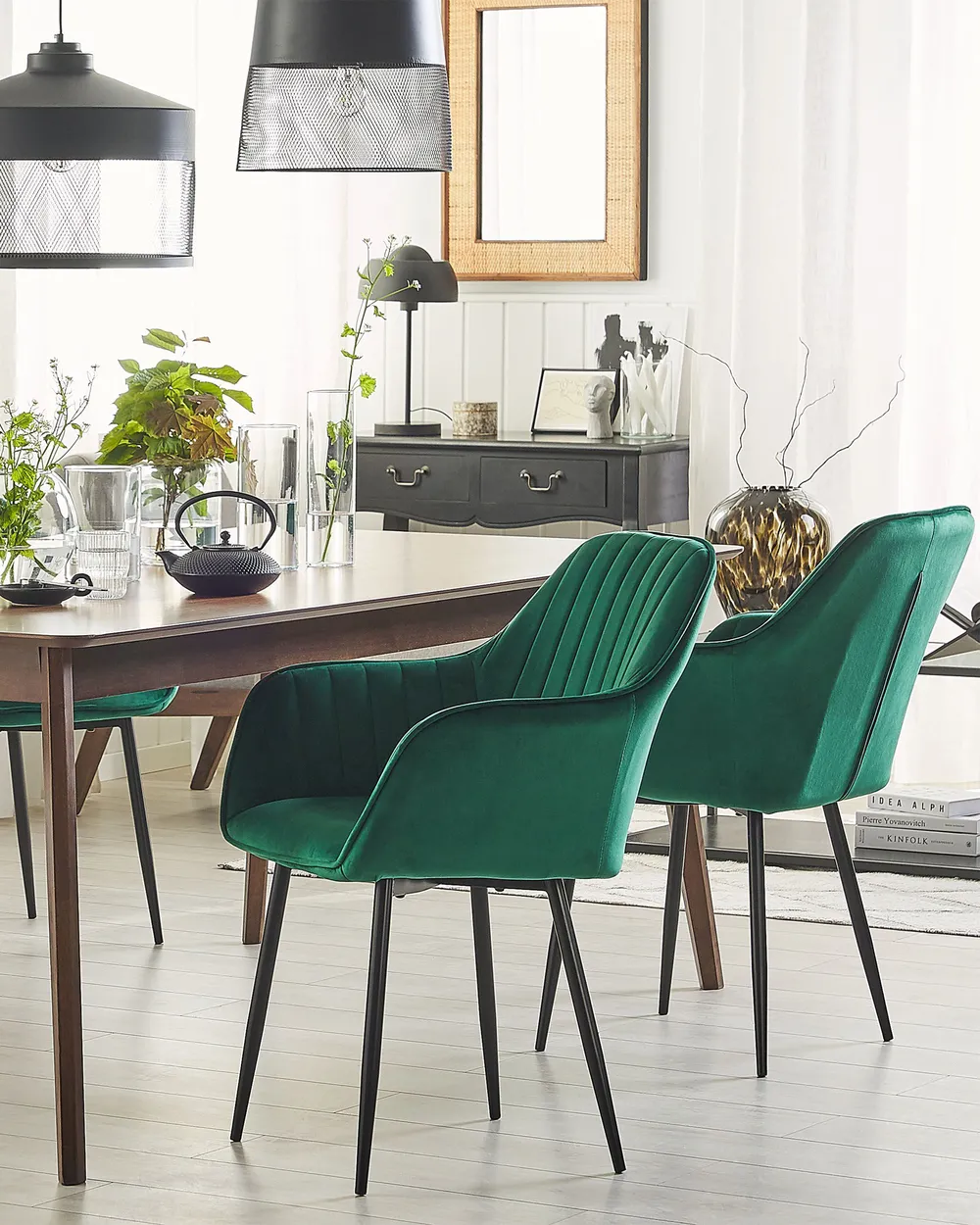 Set of 2 Dining Chairs WELLSTON Velvet Dark Green_901811