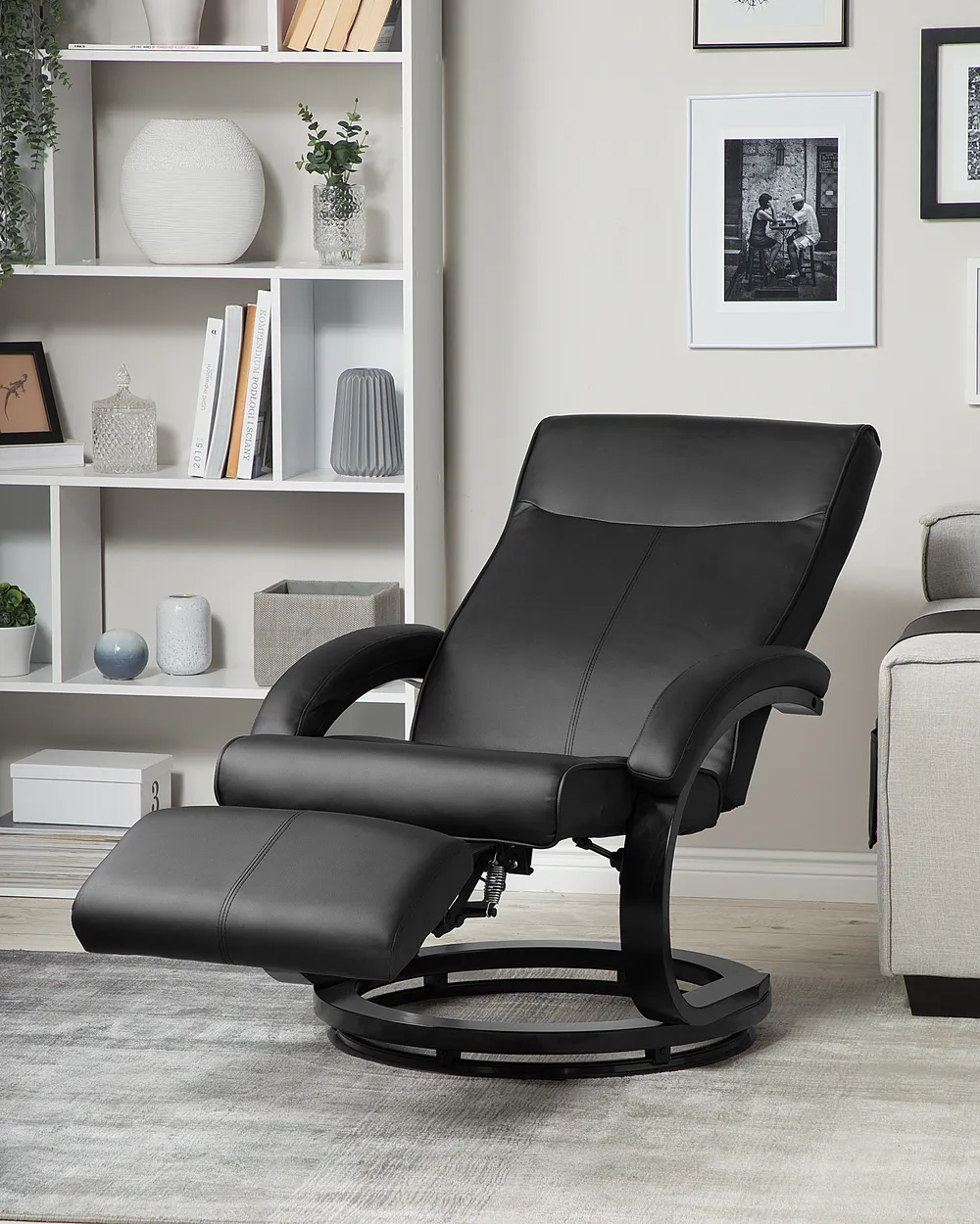 Recliner Chair MIGHT With Footrest Faux Leather Black