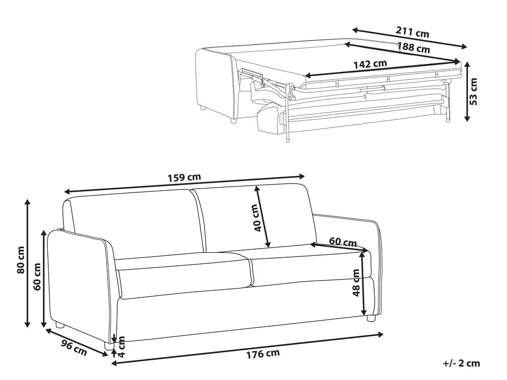 Sofa Bed 2 Seater ISHOJ Fabric Light Grey_939969