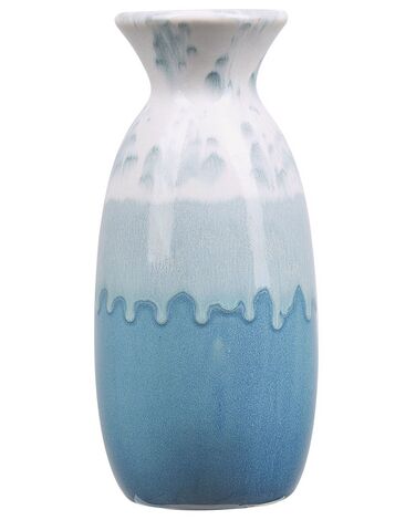 Stoneware Flower Vase 25 cm White and Blue CHALCIS