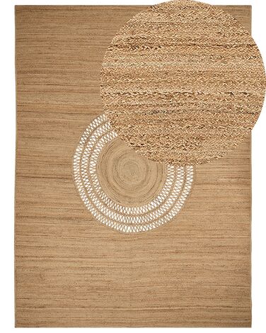 Teppich Jute beige 300 x 400 cm geometrisches Muster Kurzflor BOGAZOREN