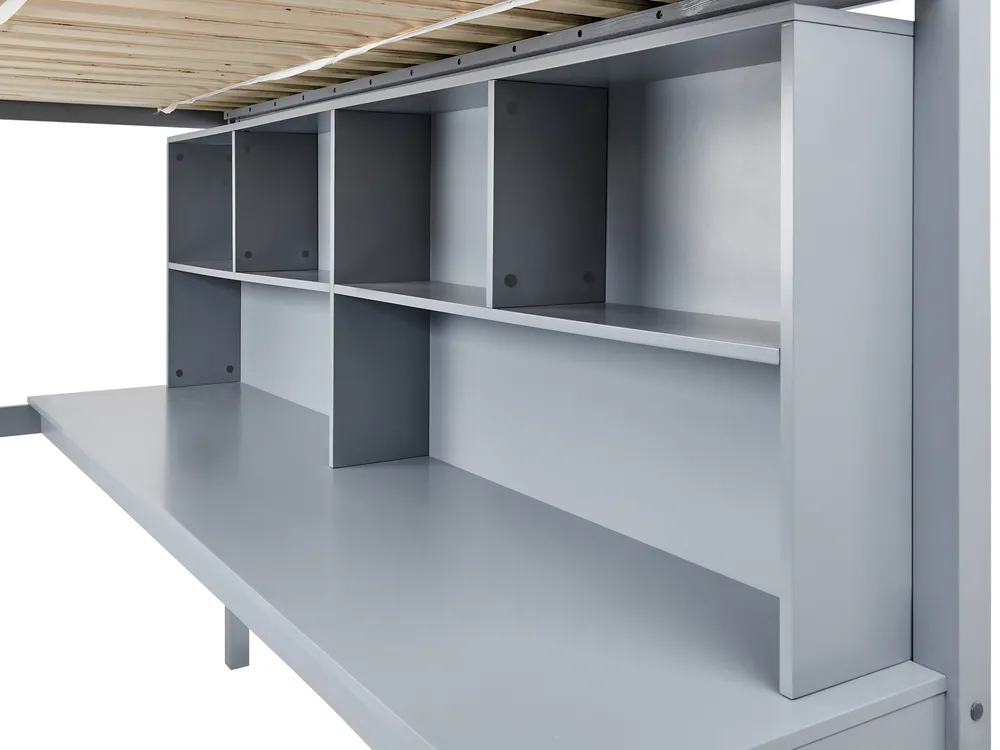High Sleeper Bed with Desk Pine Wood FOUCAMONT 90 x 200 cm (EU Single) Grey_964321