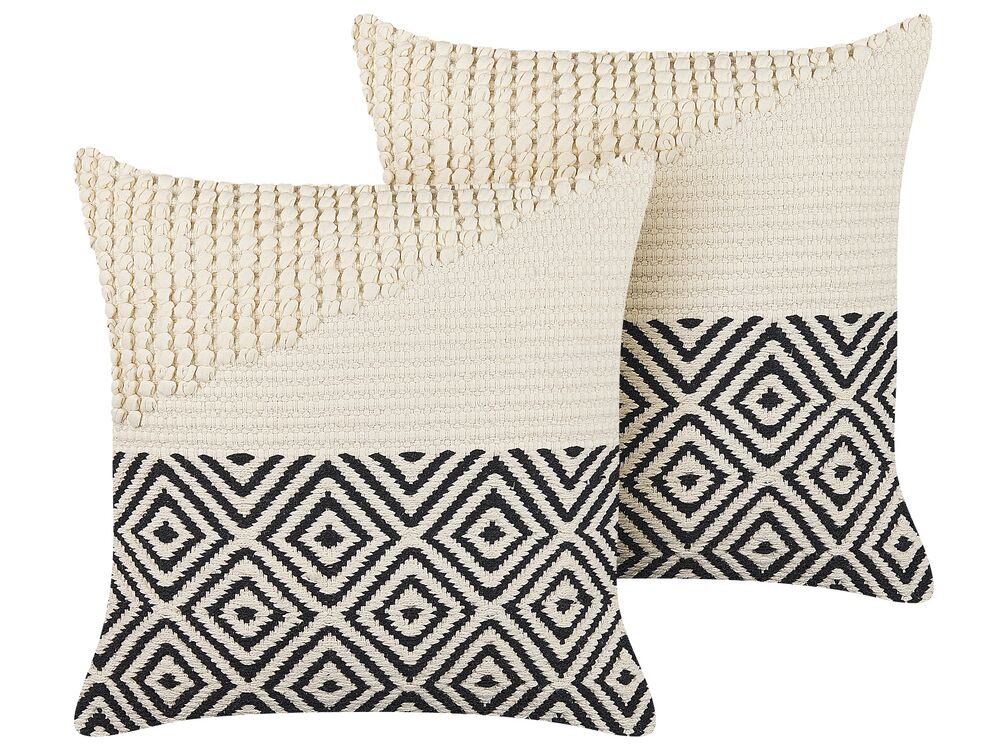 Set of 2 Decorative Cushions CALANTHE 45 x 45 cm Cotton Beige Geometric Pattern