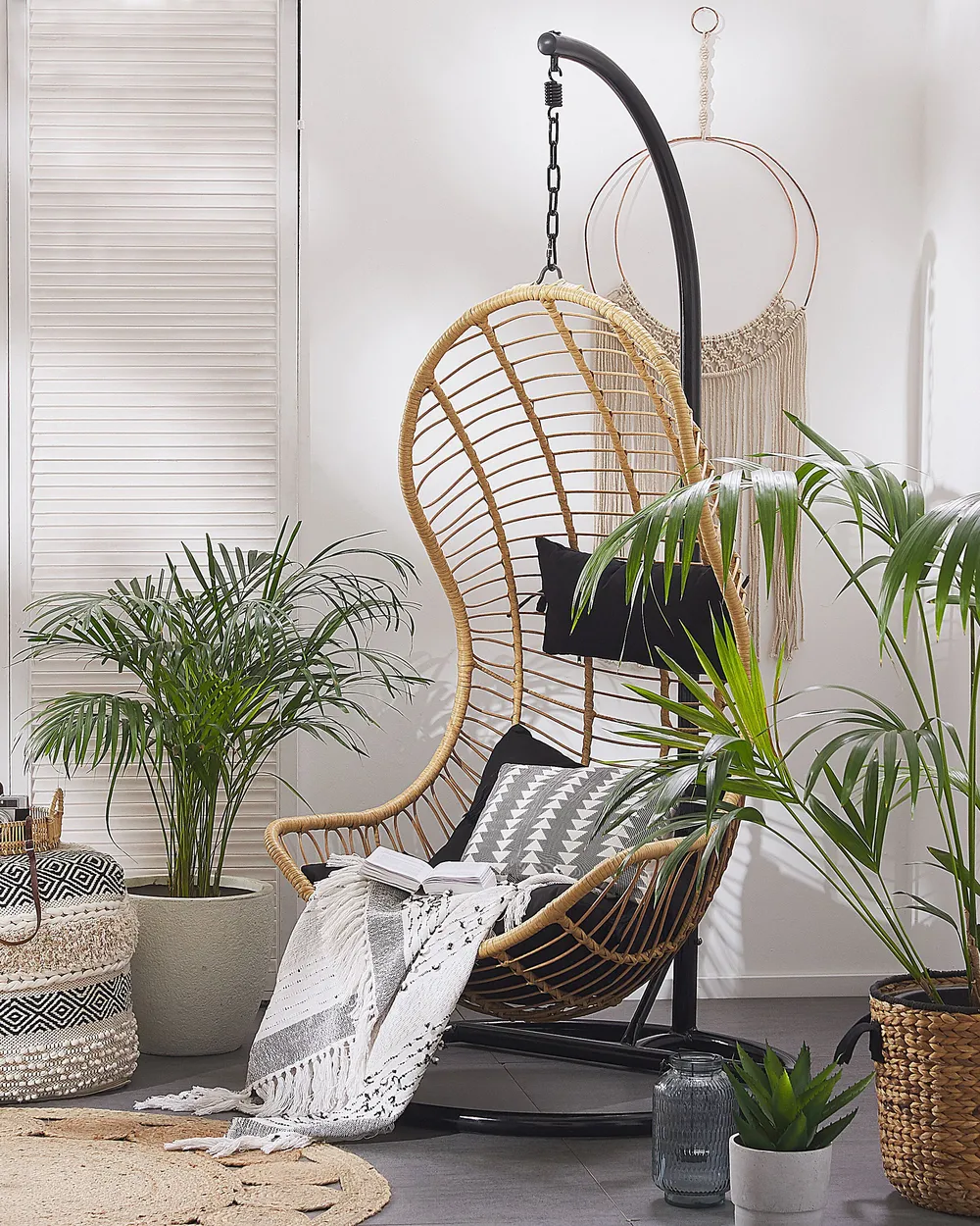Hanging Chair with Stand PINETO PE Rattan Natural
