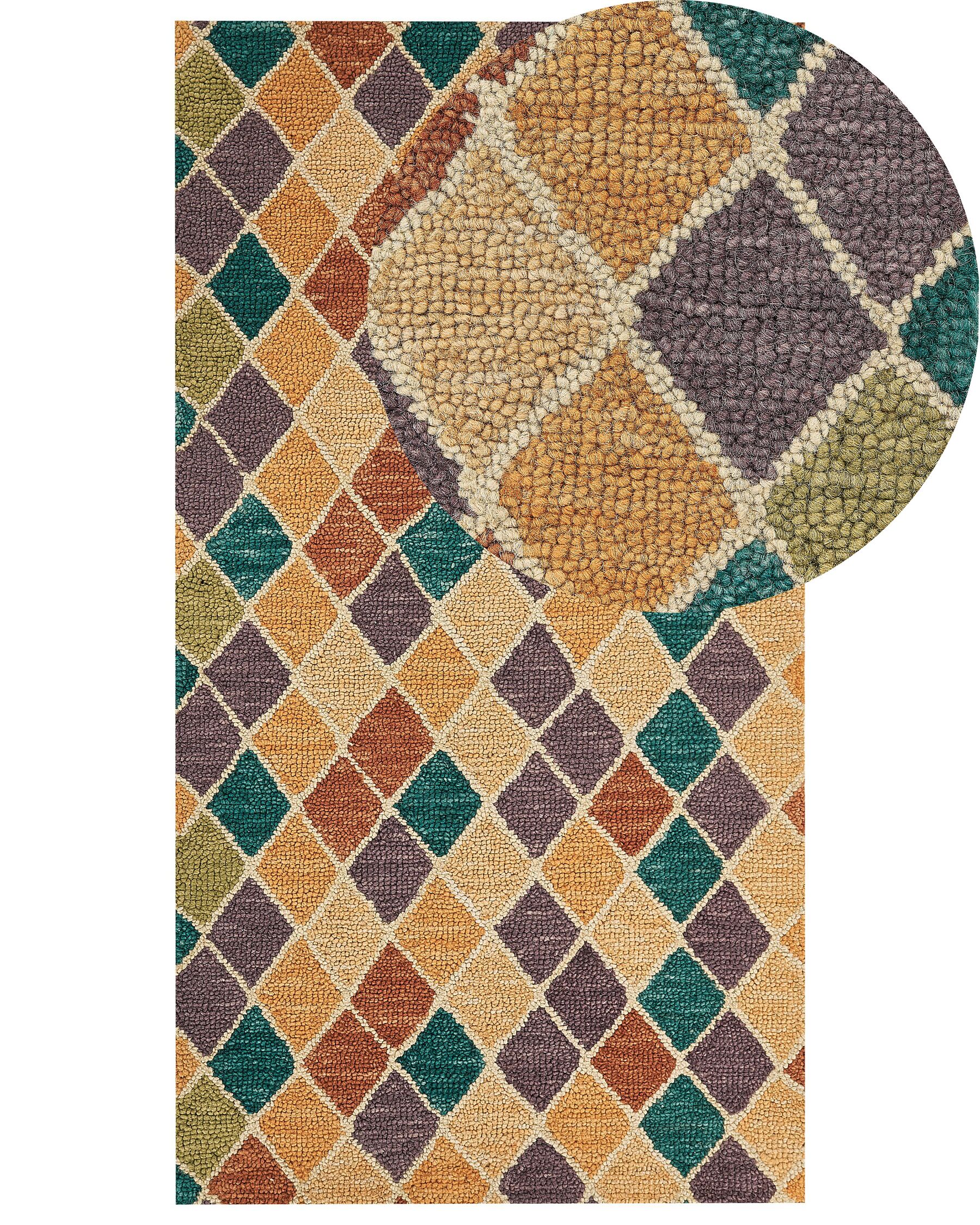 Teppich Wolle mehrfarbig 80 x 150 cm geometrisches Muster Kurzflor KESKIN_836616
