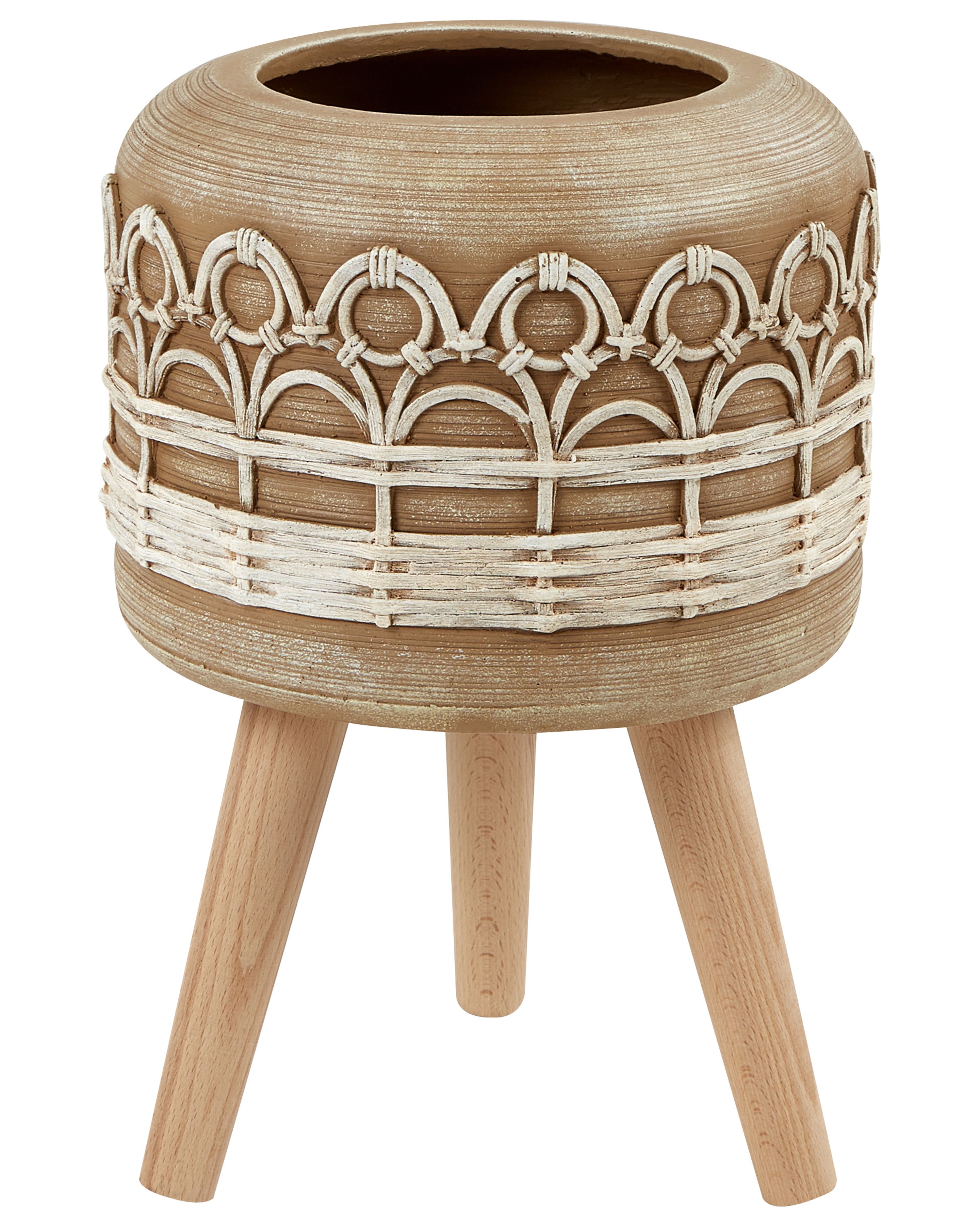 Cache-pot Pot à Plantes Rond 31 Cm Beige Et Blanc Résistant Aux Intempéries Parfait Pour Intérieur Et Extérieur Au Style Moderne Et Scandinave Beliani